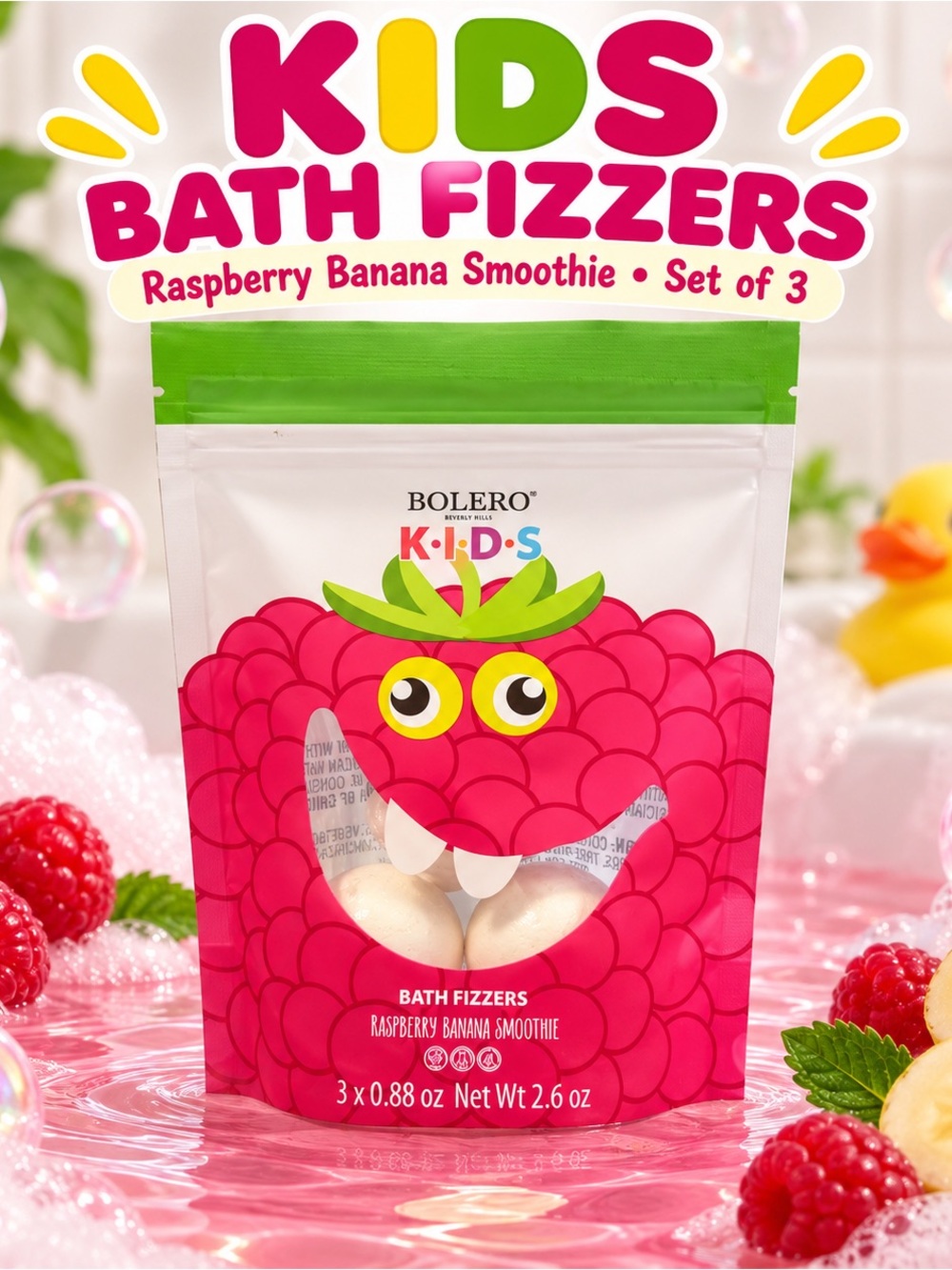 Kids Raspberry Banana Smoothie Bath Fizzers - Pack of 3
